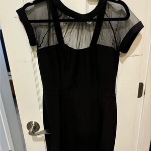 Maggie London illusion neckline black dress